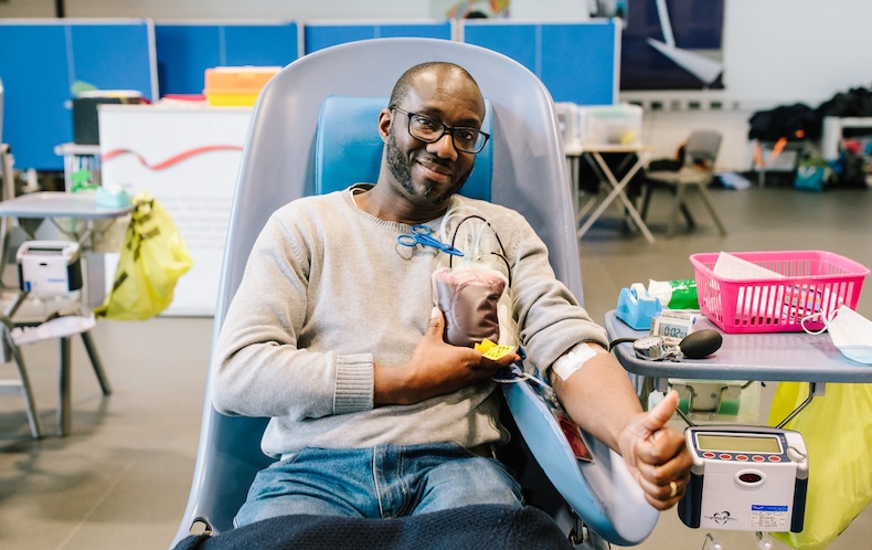 Someone giving blood